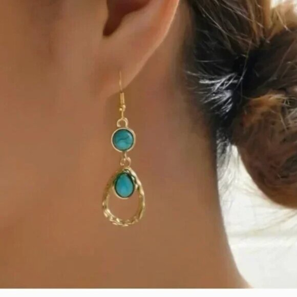 ⭐️❤️ FREE Abstract Turquoise Outline Drop Round Chic Faux Glam Hipster Earrings - Picture 2 of 8